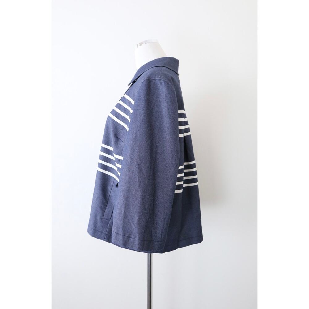 St John Size M Double Breasted Short Swing Jacket Stripe Blue 3/4 Sleeve - Picture 8 of 14